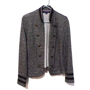 Tommy Hilfiger Jacket Sweater Size Small Petite Black & Gray Shoulder Pads